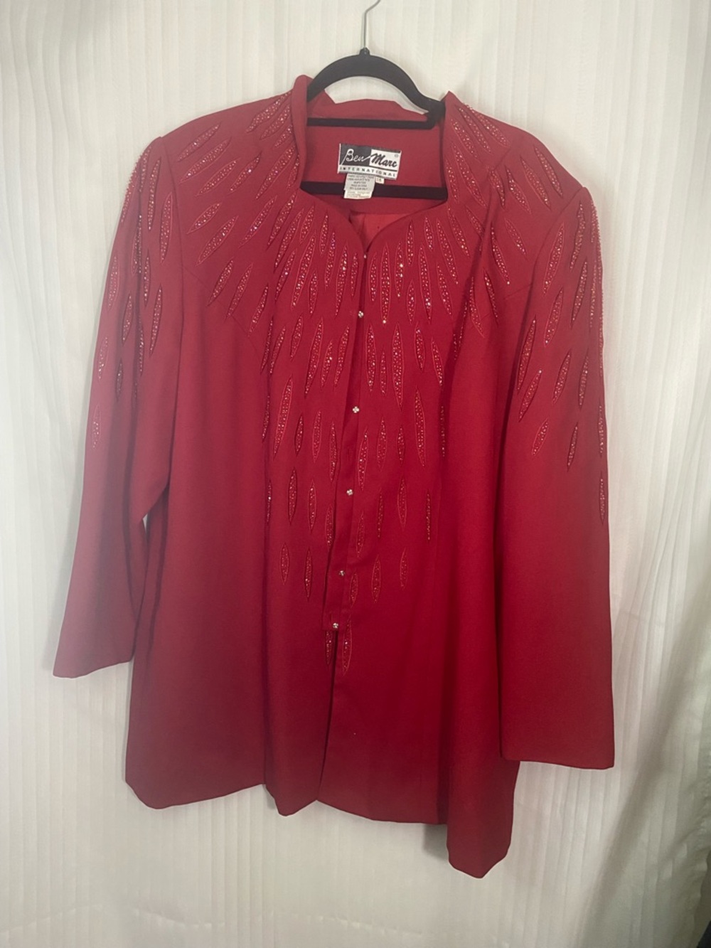 Red Beaded Button-Front Jacket Blazer Ben Marc